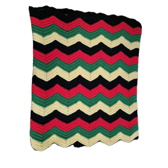 Handmade Other - Handmade VTG Grandma's Colorful Afghan Chevron Blanket Crochet 67x53 Roseanne